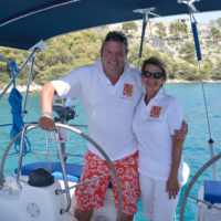 DSC0647 Skipper and hostess at Nera's helm, Split, Croatia